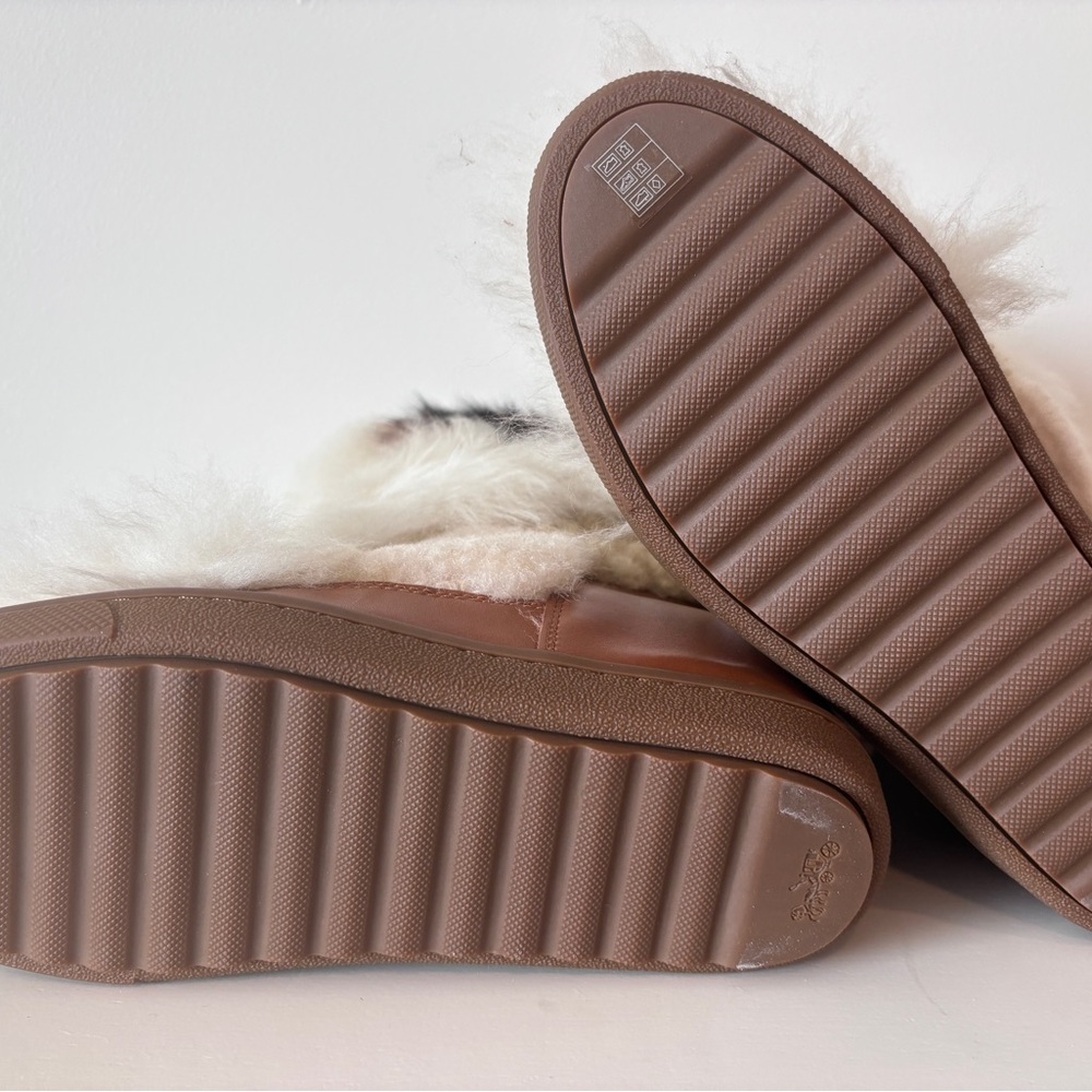 NIB COACH Morton Calf/Shearling Mix Saddle/Natural Boot - Picture 8 of 13